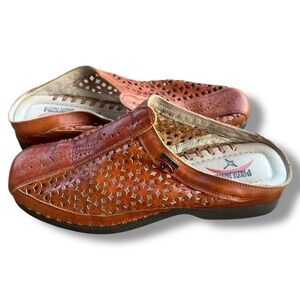 Pikolinos Leather‎ Slip-On Mules Brown Woven Cutout Shoes Made in Spain US 9-9.5